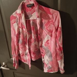 Jones New York Pink and Gray Abstract Button Down Shirt